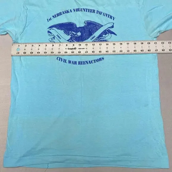 VTG Military Shirt 1st Nebraska Volunteer Infantry Med Turquoise Single Stitch - Picture 5 of 7